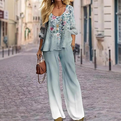 New crew neck 3D printed women's fashion shirt set m301240