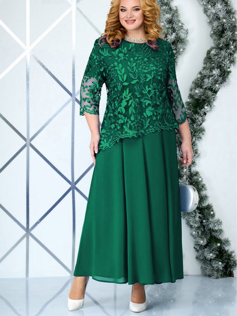 Large size women's water-soluble embroidered dress lace chiffon dress m301268