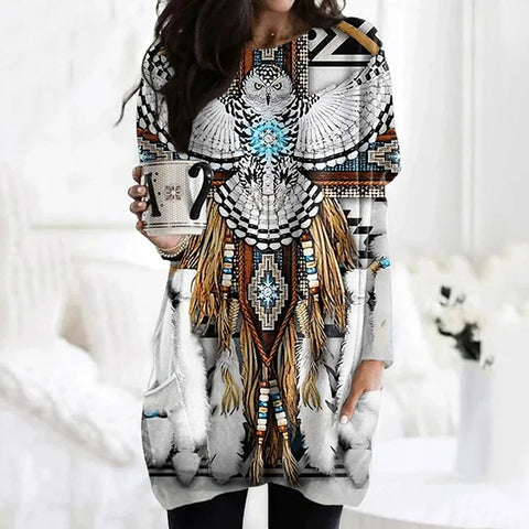 Digital printing women's fashion round neck medium and long top T-shirt m302271