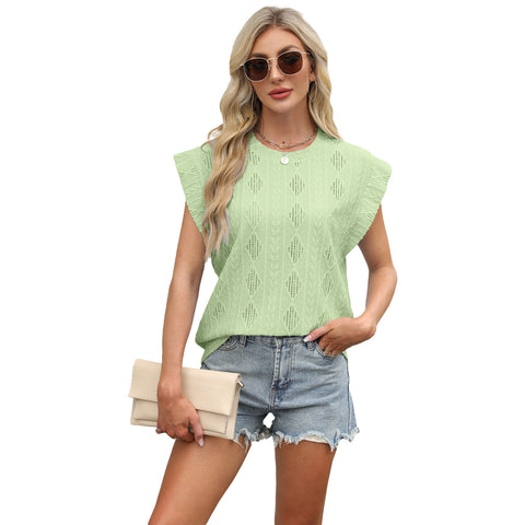 New round neck loose short-sleeved T-shirt jacquard top vest women's m301963