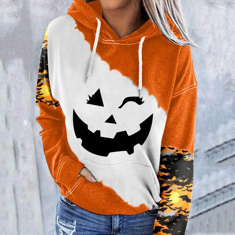 Casual Graphic Tops Long Sleeve Halloween Face Printed Hoodies M800009