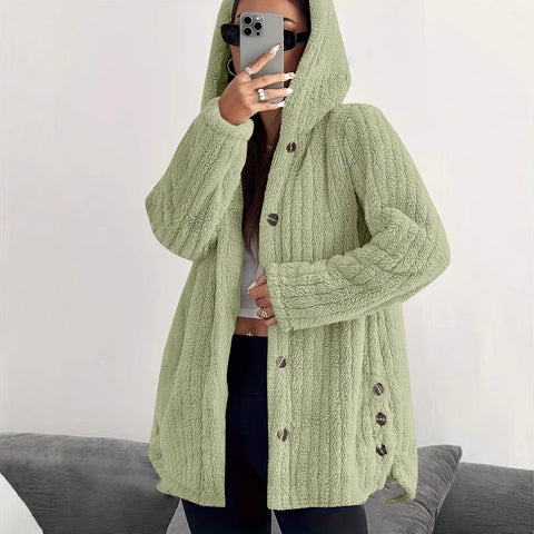 Autumn and winter women's clothing solid color long-sleeved hooded loose plush jacket women's m301910