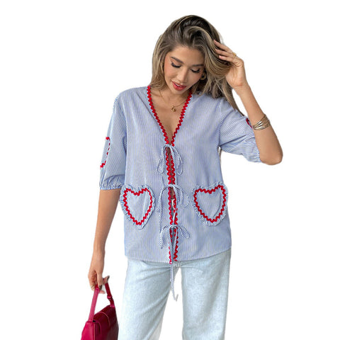 Temperament vacation style strap medium sleeve T-shirt m301399