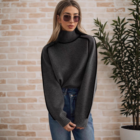 Women's sweater fashion semi-turtleneck with rotator sleeves top temperament line thread bottoming knitted sweater m302084