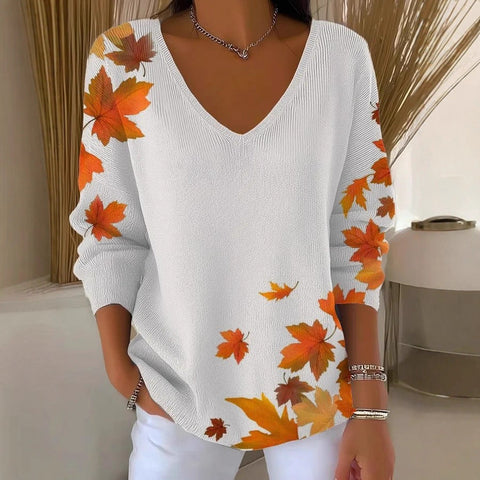 Shoulder V-Neck Long Sleeve Pullover 3D Digital Printing Women's Top T-Shirt m301684