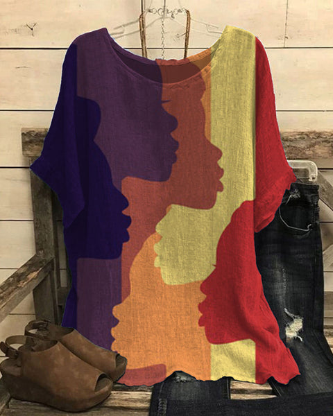 Loose round neck short-sleeved cotton and linen top women's m301281