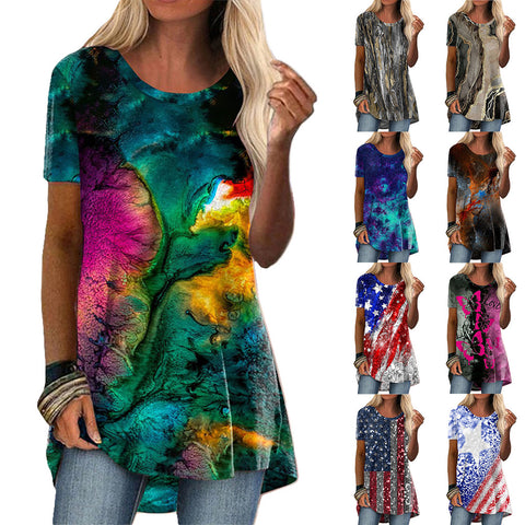 Popular round neck casual ethnic style retro printed short-sleeved T-shirt m301756