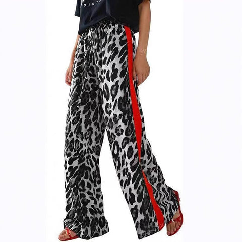 Leopard print splicing temperament loose wide-leg trousers m301903