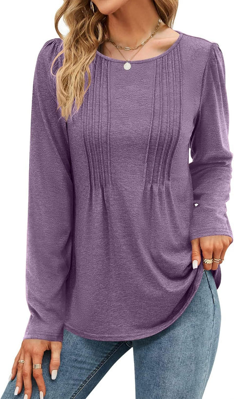 Stripe solid color round neck long-sleeved t-shirt m300549