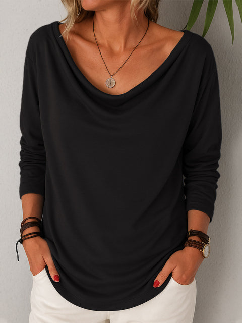 Women's casual loose fashion long-sleeved solid color stacked collar pullover t-shirt top m301755