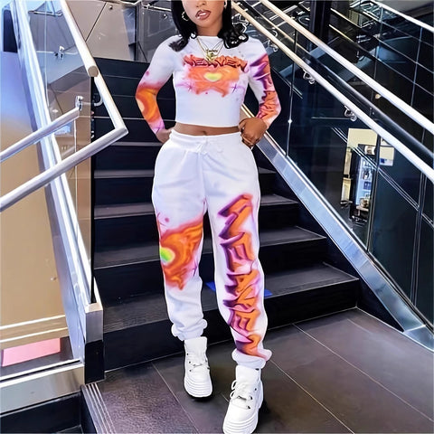 Casual printing long-sleeved trousers leggings set m301798