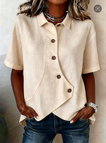 Ladies casual solid color irregular shirt m302626
