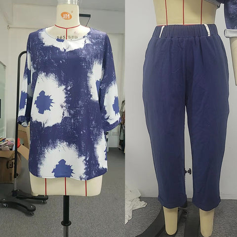 Casual suit tie-dye printed top and trousers two-piece set women's m301526