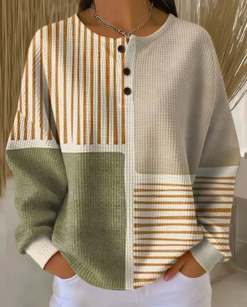 Vintage 3D digital printing four-button stand-up collar Polo sweater women m302158