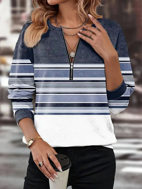 Autumn and winter color matching loose zipper long-sleeved V-neck sweater m302218