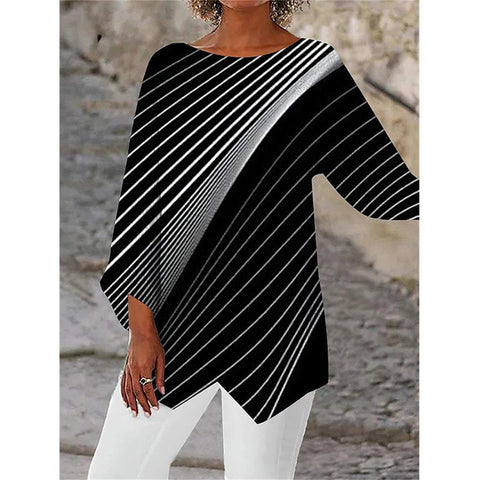 Geometric print long-sleeved splicing crew neck shirt m301290