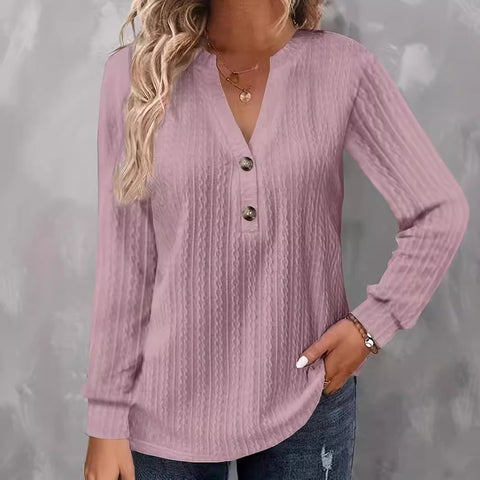 New long-sleeved solid color V-neck button-down T-shirt top m302223