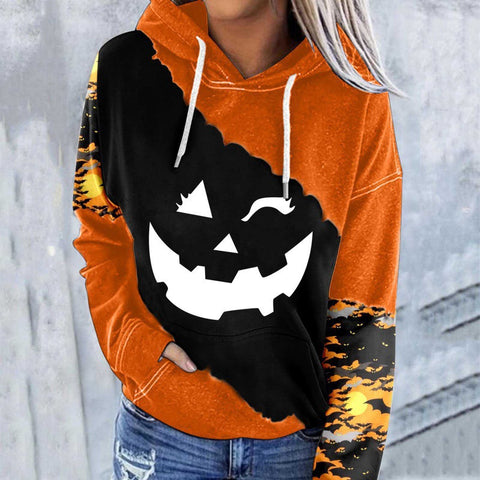 Casual Graphic Tops Long Sleeve Halloween Face Printed Hoodies M800009