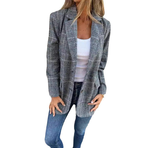 Autumn and winter cardigan jacket women's casual fashion retro thousand bird grid lapel suit m301579