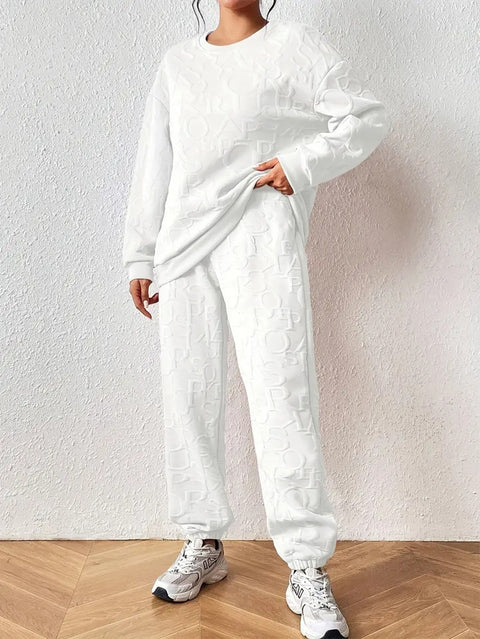 Women's twist splicing long-sleeved crew neck top corset trousers two-piece set m302008