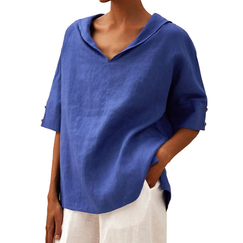 Solid color cotton and linen loose hooded top T-shirt m302700