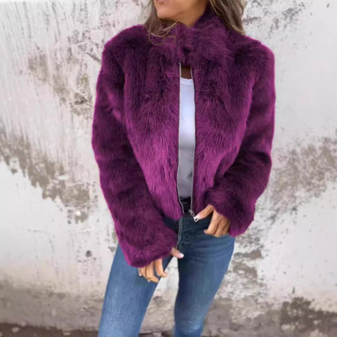 Autumn and winter women's imitation fur turtleneck zipper casual top jacket m301328