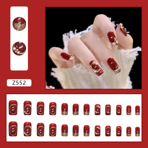 Burgundy sparkling diamond New Year red fire manicure glitter gold powder m55010558