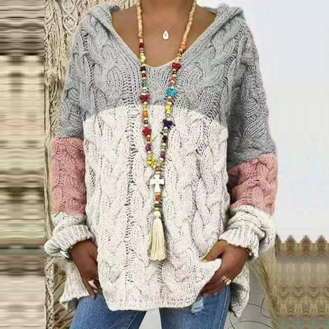 Solid color twist knitted hoodie m300492