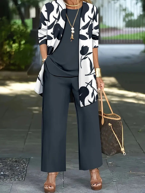 Pink three-piece casual suit women's cardigan wide-leg pants m302761