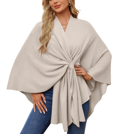 Ladies Elegant One Piece Solid Color Soft Shawl Jacket Cloak Top m301329