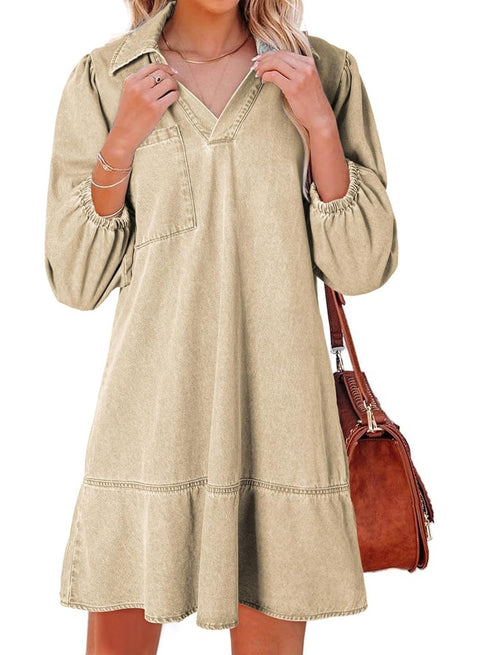 Women's casual doll V-neck seven-point bubble sleeve denim m302207