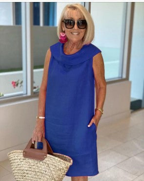 Medium and long dress red loose waist cotton and linen solid color sweet pullover dress m302047