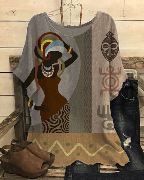 Loose round neck short-sleeved cotton and linen top women's m301281