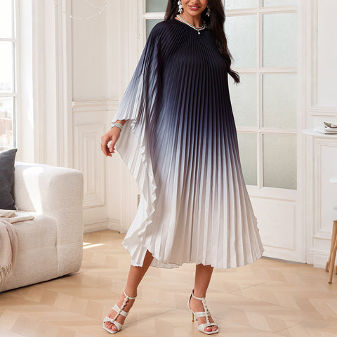 Elegant organ pleated cape long dress dress m301386