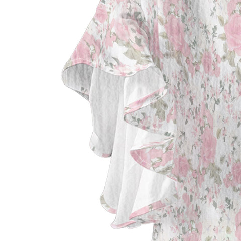 Creative floral element printing digital printing casual trend V-neck lotus edge T-shirt women's m301769