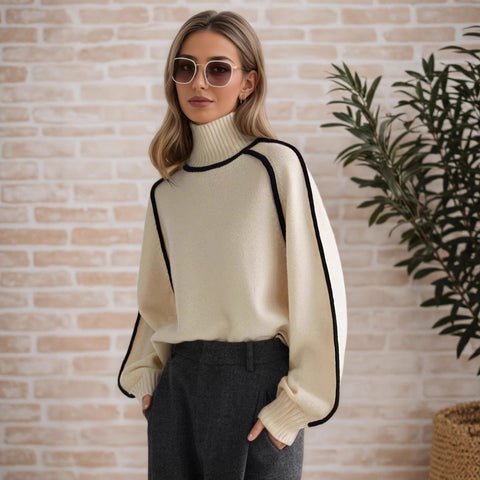 Women's sweater fashion semi-turtleneck with rotator sleeves top temperament line thread bottoming knitted sweater m302084