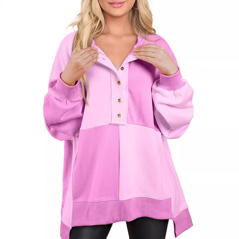 Splicing contrasting fleece buckle long lapel sweater women's upper m301011