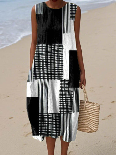 New sleeveless casual printing temperament long dress dress slim fit small fresh casual dress m301521