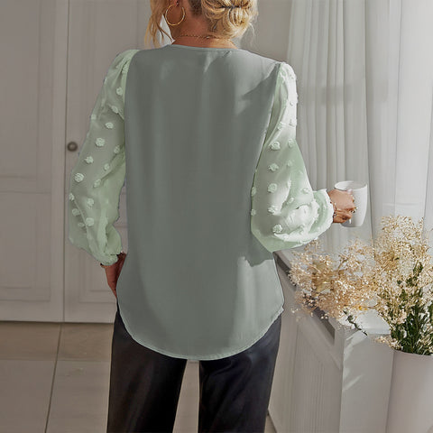 Vacation style V-neck long-sleeved blouse m301414