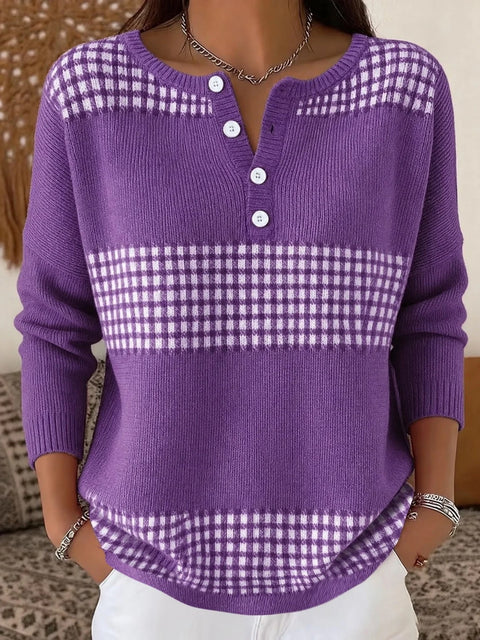 Delicate line polka dot print women's button sweater FF303270