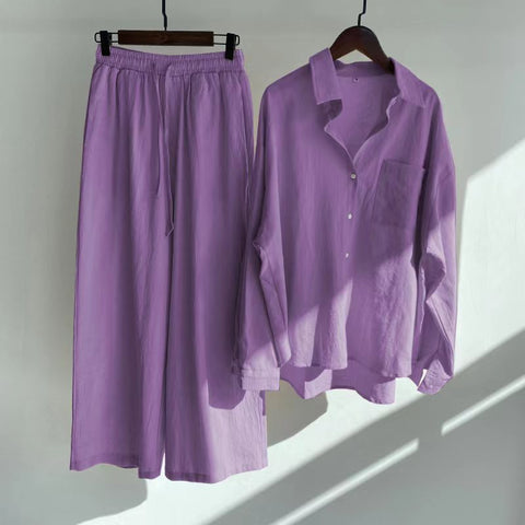 Cotton and linen shirt set high waist loose trousers m301983