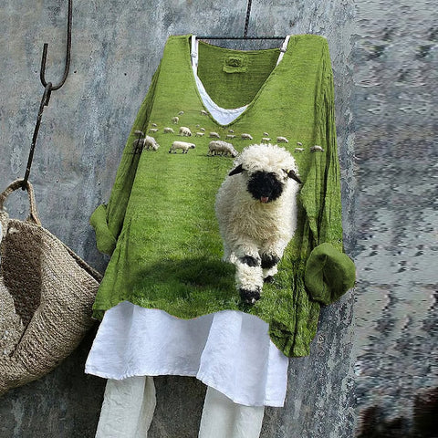 Long-sleeved printed casual pullover loose round neck single-piece T-shirt (without under shirt) m301042