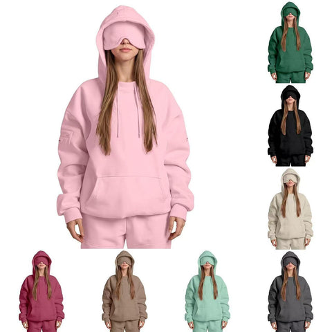 Loose casual simple long-sleeved hooded pullover sweater autumn and winter eye mask splicing jacket m302079