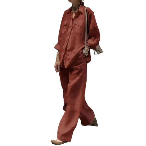 Women's long-sleeved shirt loose pants two-piece set m302108