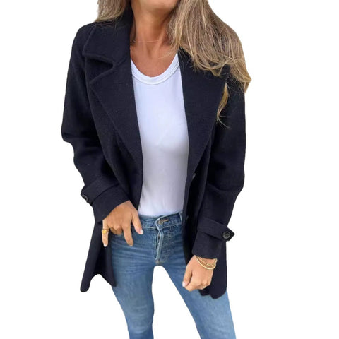 Autumn and winter new women's woolen jacket casual loose lapel fake pocket cardigan m300613