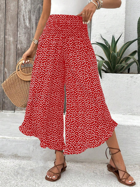 Pantalon décontracté à pois, taille haute lâche, coupe ample, jambes larges m302764