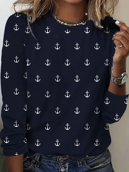 Crew neck temperament elegant style printing long-sleeved women's clothing m301661