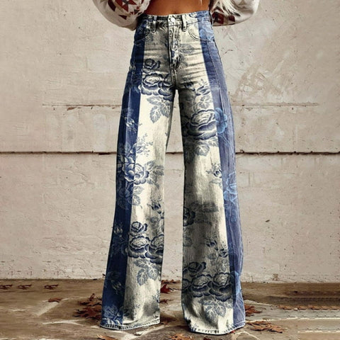 3D heat transfer flared pants simulation denim trousers loose pants m301550
