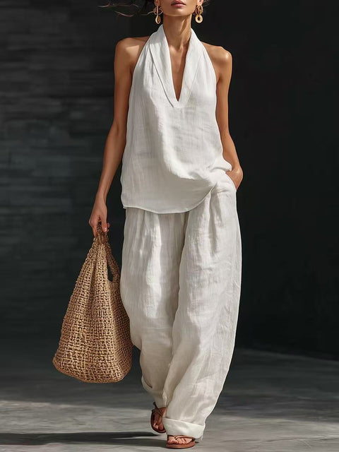 Sleeveless loose shoulder suit women's summer casual wide-leg pants two-piece set m302658