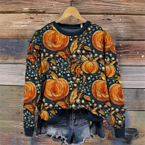Halloween fashion pumpkin print autumn and winter new crew neck women's top M800004